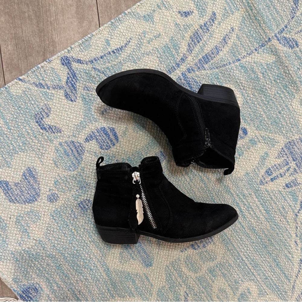 Sugar Girls Black Side Zip Ankle Boots Low Block Heel Size 3